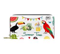 DJNGN Portefeuille Cuir Cuir Zip Long Purse Camera Parrot Flamingo