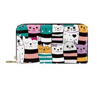 DJNGN Portefeuille Cuir Cuir Zip Long Purse Cute Cats Ranking Pattern Stripes