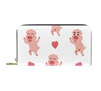 DJNGN Portefeuille Cuir Cuir Zip Long Purse Cute Pink Little Pigs Happy Smile