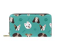 DJNGN Portefeuille Cuir Cuir Zip Long Purse Dog Corgi Head Pattern Paw Bone