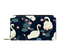 DJNGN Portefeuille Cuir Cuir Zip Long Purse Ele Swan Bleu Foncé