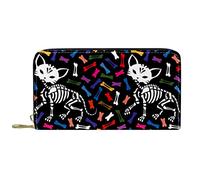 DJNGN Portefeuille Cuir Cuir Zip Long Purse Funny Cats Skull Colorful Bones