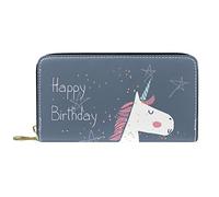 DJNGN Portefeuille Cuir Cuir Zip Long Purse Happy Birthday Unicorn Colorful Rainbow Stars