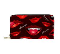 DJNGN Portefeuille Cuir Cuir Zip Long Purse I Love You Bouche Rouge Lèvres