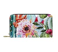 DJNGN Portefeuille Cuir Cuir Zip Long Purse Ink Paint Cactus Red Rose Flowers