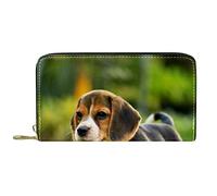 DJNGN Portefeuille Cuir Cuir Zip Long Purse Little Beagle Dog Running Garden Happy