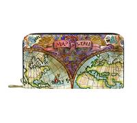 DJNGN Portefeuille Cuir Cuir Zip Long Purse Nautical World Map Ocean