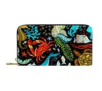 DJNGN Portefeuille Cuir Cuir Zip Long Purse Ocean Whale Octopus
