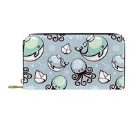 DJNGN Portefeuille Cuir Cuir Zip Long Purse Octopus Whale Ship