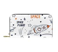 DJNGN Portefeuille Cuir Cuir Zip Long Purse Rockets Espace Blanc