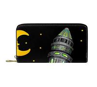 DJNGN Portefeuille Cuir Cuir Zip Long Purse Spaceship Flying Over The World