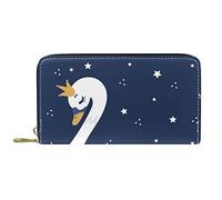 DJNGN Portefeuille Cuir Cuir Zip Long Purse Swan Bleu