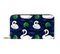 DJNGN Portefeuille Cuir Cuir Zip Long Purse Swan Swimming in The Lotus Pool Night