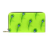 DJNGN Portefeuille Cuir Cuir Zip Long Purse Vert Clair Motif Plumes