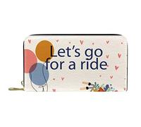 DJNGN Portefeuille Cuir Cuir Zip Long Purse Vintage Let's Go for a Ride Bicycle Floral