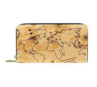 DJNGN Portefeuille Cuir Cuir Zip Long Purse Vintage Pirate Nautical Map Compass Telescope