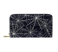 DJNGN Portefeuille Cuir Cuir Zip Long Purse White Spider Web Net Bleu Foncé