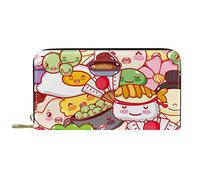 DJNGN Portefeuille pour Femmes Pochettes pour Femmes Porte-Cartes Organisateur en Cuir Fermeture éclair Sac à Main Kawaii Dessins animés Sushi Japonais gastronomie Motif