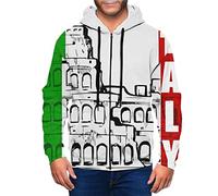 DJNGN Roman Italy Italian Flag Sweat à Capuche pour Homme avec Fermeture éclair intégrale et Veste de Poche