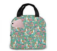 DJNGN Sac à lunch Basenji Florals Pure Breed Dog Turquoise Lunch Box Sac isotherme Sac fourre-tout pour hommes/femmes Travail Voyage