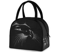 DJNGN Sac à lunch isotherme Black Cat Art, sac fourre-tout isotherme réutilisable avec poignée multi-poches pour femmes et hommes, travail scolaire, pique-nique, voyage en plein air