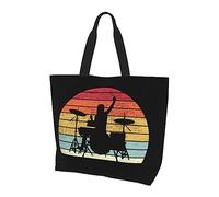 DJNGN Sac à main en toile léger pour femmes, Style Vintage, batteur de tambour, sac de courses réutilisable noir