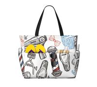 DJNGN Sac de plage à imprimé monochrome style salon de coiffure, grande capacité, imperméable, résistant au sable et léger.