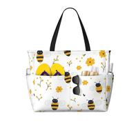 DJNGN Sac de plage imperméable Little Yellow Flower Bee Beach Tote Bag avec fermeture éclair, grand sac de voyage w nd pour femmes