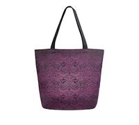 DJNGN Sac fourre-tout en toile à motif damassé violet pour femmes, sac à main à bandoulière décontracté, grand sac d'épicerie réutilisable