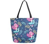 DJNGN Sirène Poisson Floral Réutilisable Épicerie Sac Toile Fourre-Tout Grand Pliable Lavable Sac À Main Épaule pour Femmes