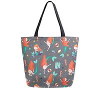 DJNGN Sirène poisson hippocampe corail réutilisable épicerie sac toile fourre-tout grand pliable lavable sac à main épaule pour femme