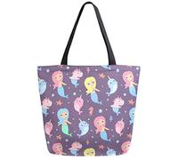 DJNGN Sirène poisson licorne baleine réutilisable épicerie sac toile fourre-tout grand pliable lavable sac à main épaule pour femme