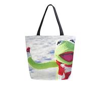 DJNGN Snow Cold Winter Frog Canvas Tote Bag Sacs d'épicerie réutilisables Fourre-tout Sac de transport avec poignées