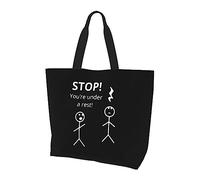 DJNGN Stop You're Under A Rest Sac à main en toile léger pour femme Sac de courses réutilisable Noir