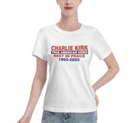 DJNGN T-Shirt Charlie Kirk « Repose en Paix » pour Femme, col Rond, Manches Courtes, en Coton, Blanc, Taille S