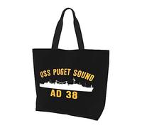 DJNGN Uss Puget Sound Ad 38 Sac à main en toile léger pour femme Sac de courses réutilisable Noir