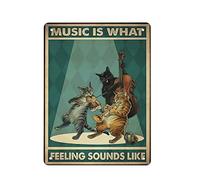 DJNGN Vintage Metal Tin Sign Cat Music Is What Feeling Sounds Like Poster Iron Painting Home Kitchen Garage Man Cave Wall Decor Plaque Art Poster Funny Gift