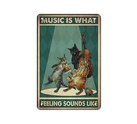 DJNGN Vintage Metal Tin Sign Cat Music Is What Feeling Sounds Like Poster Iron Painting Home Kitchen Garage Man Cave Wall Decor Plaque Art Poster Funny Gift