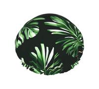 DJnni Bonnet de douche réutilisable avec feuilles vertes de palmier et plante tropicale, double couche, bonnet de douche non mouillant, grande taille pour toutes les longueurs de cheveux