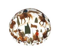 DJnni Bonnet de douche réutilisable avec motif cheval de cowboy - Double couche - Non mouillant - Grande taille pour toutes les longueurs de cheveux