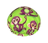 DJnni Bonnet de douche réutilisable Clever Monkey vert, double couche pour les cheveux non mouillés, grande taille pour toutes les longueurs de cheveux