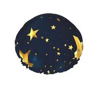 DJnni Bonnet de douche réutilisable motif étoiles orientales, double couche, bonnet de douche non mouillant, grande taille pour toutes les longueurs de cheveux
