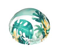 DJnni Bonnet de douche réutilisable motif paysage végétal de plage, double couche, bonnet pour cheveux non mouillés, grande taille pour toutes les longueurs de cheveux