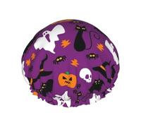 DJnni Bonnet de douche réutilisable pour Halloween, double couche, non mouillé, grande taille pour toutes les longueurs de cheveux Violet
