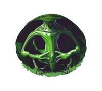 DJnni Bonnet de douche réutilisable vert Alien, double couche d'eau non mouillant, grande taille pour toutes les longueurs de cheveux