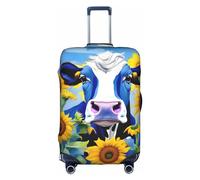 DJnni Housse de protection pour boîte de voyage - Dorée et noire - Pour valise de 45,7 à 81,3 cm, Vache avec tournesols en bleu., XL