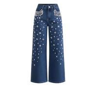 DJNVPZNT Jean Baggy Perlé Y2K pour Femmes, Taille Haute, Pantalon Scintillant pour Festival et Concert,Blue 1,S