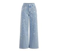 DJNVPZNT Jean Baggy Perlé Y2K pour Femmes, Taille Haute, Pantalon Scintillant pour Festival et Concert,Bleu,S