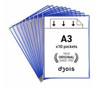 Djois, 113001 - Poches à Pivots A3 Portrait, Cadre Acier, 10 pcs, Bleu | PVC Souple Résistant, Anti-Reflets, Cadre Acier, Système d'Affichage Tarifold pour Documents Professionnels