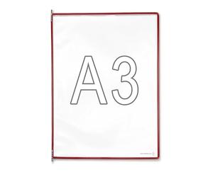 Djois, 113003 - Lot de 10 Poches à Pivots A3 Portrait - Tarifold Système d'Affichage et Présentation Documents Professionnel - PVC Souple, Résistant, Anti - Reflets, Cadre Acier - Rouge